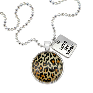 The STRONG WOMEN Collection - Bright Silver 'LOVE MY TRIBE' Necklace - Wild Thing Leopard (10864)