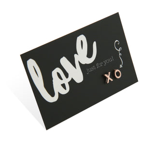 X&0s earring studs in rose gold on Love just for you card