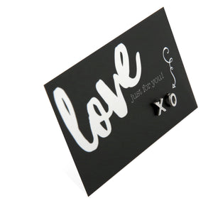X&0s earring studs in silver on Love just for you card