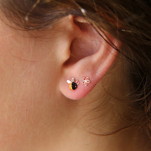 Bumble Bee Bloom - 18k Rose Gold Plated Sterling Silver Studs- Shine Bright (8914-R)