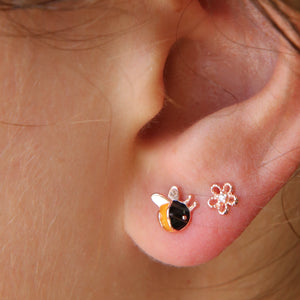 Bumble Bee Bloom - 18k Rose Gold Plated Sterling Silver Studs- Shine Bright (8914-R)