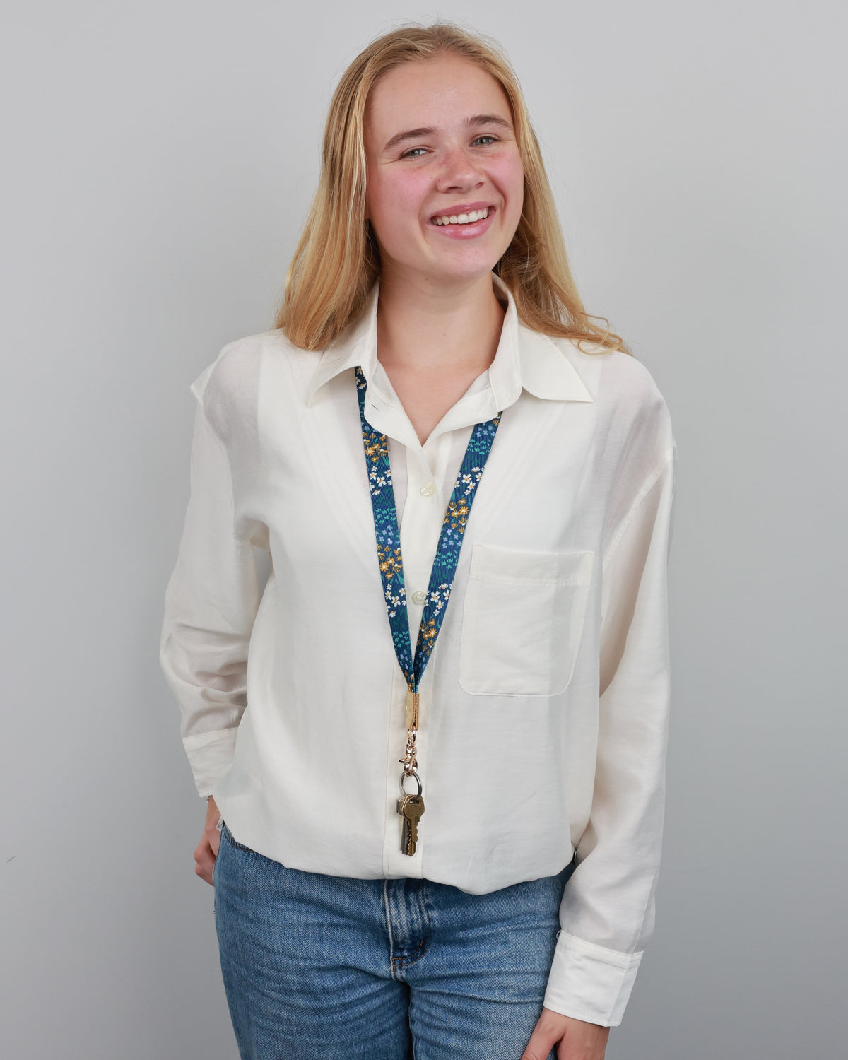 Premium Lanyard - Dark Blue Floral