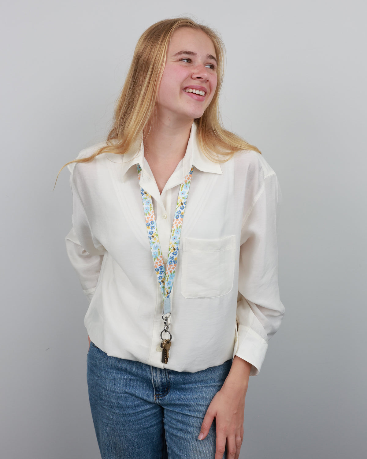 Premium Lanyard - Sky Blue Floral