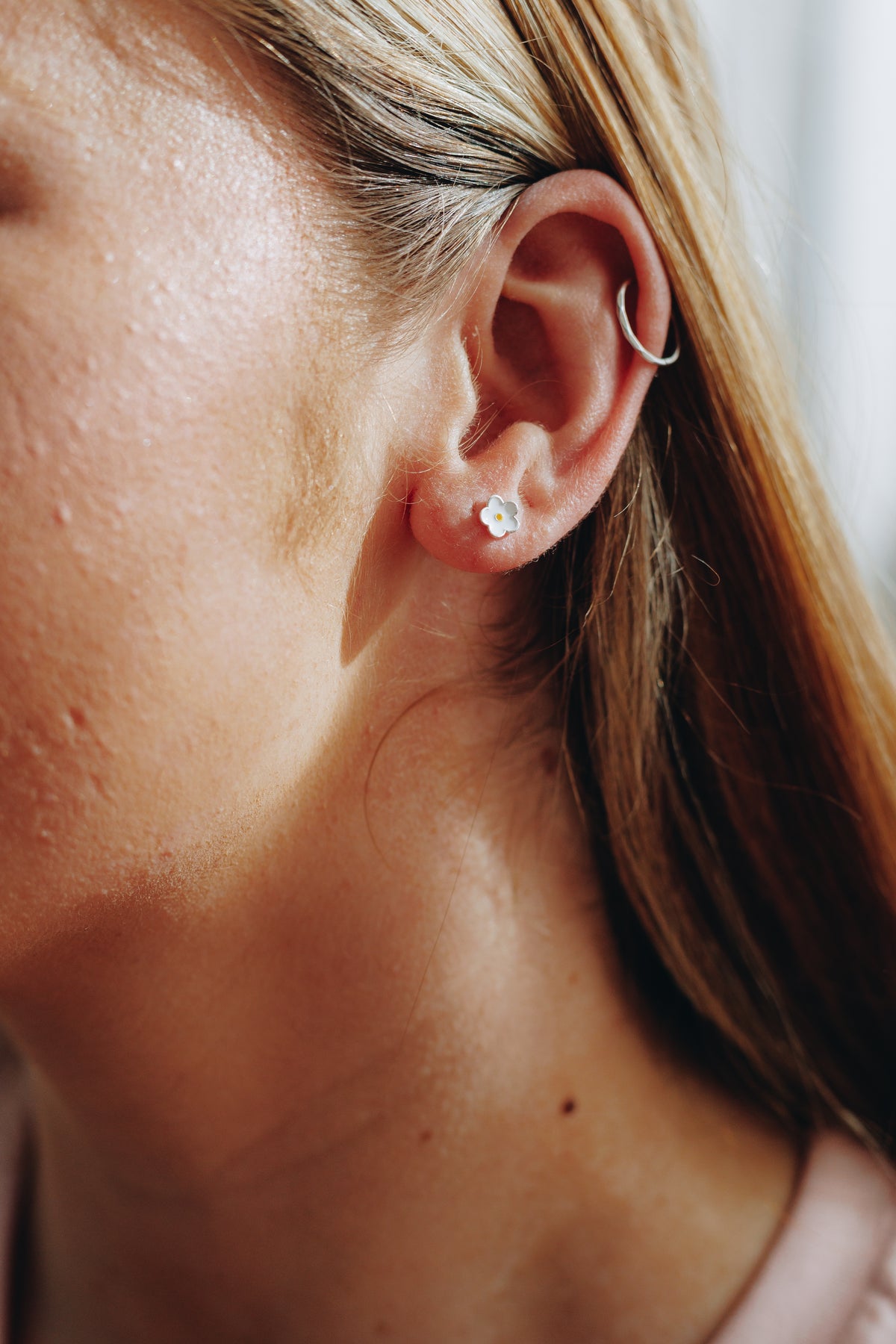 Tiny Flower Bud - Sterling Silver Stud + White Enamel - Lovely Just Like You (8810)