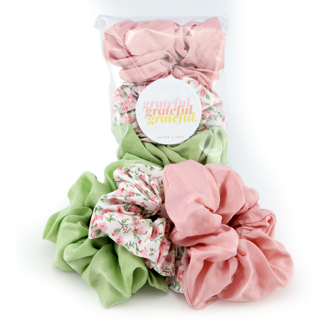 SCRUNCHIES 3 pack - PINK, SPRING GREEN & FLORAL (7009)