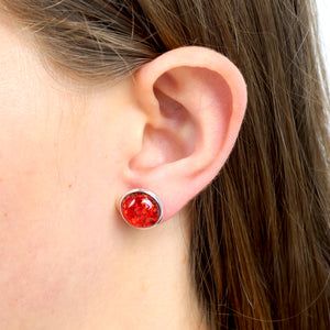 SPARKLEFEST - Laughing All The Way - Silver 12mm Circle Studs - Ruby Red Glitter (10652)