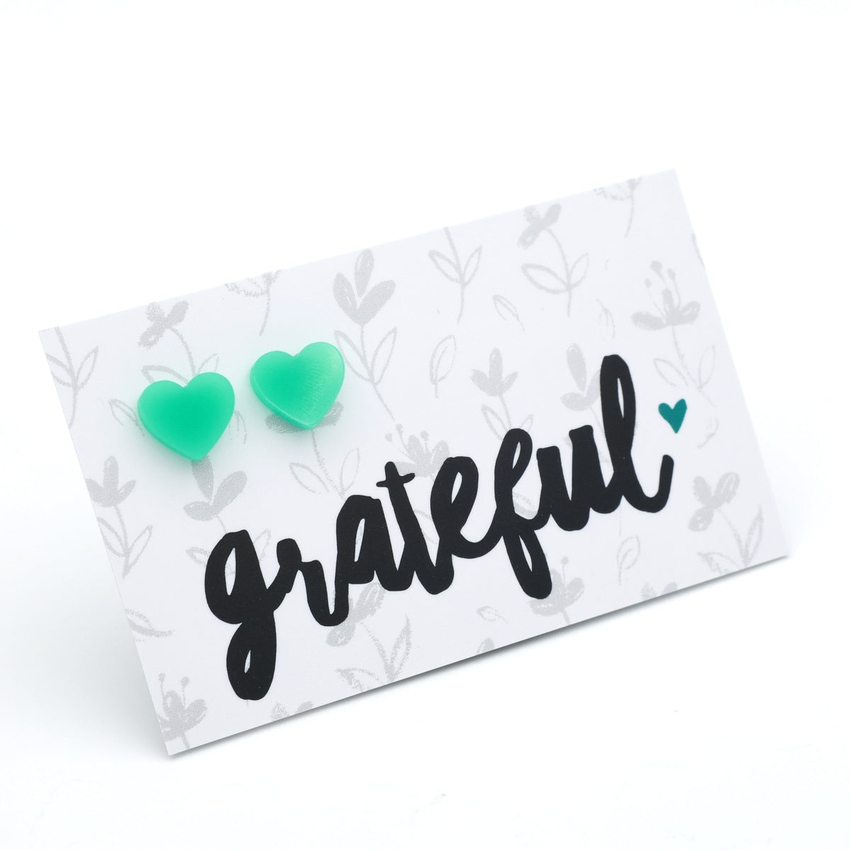 Grateful teal acrylic heart stud earrings – view 2 – Sister & Soul