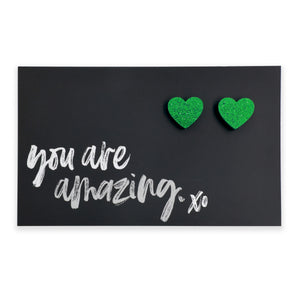 You Are Amazing heart acrylic glitter stud earrings in green glitter – Sister & Soul