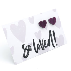So Loved purple swirl resin acrylic heart stud earrings – view 2 – Sister & Soul