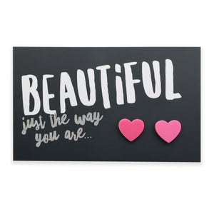 Beautiful Just The Way You Are pink acrylic heart stud earrings – Sister & Soul