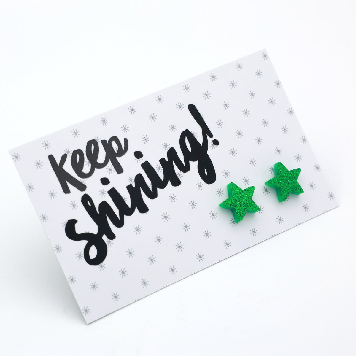 Keep Shining star acrylic glitter stud earrings in green glitter – view 2 – Sister & Soul