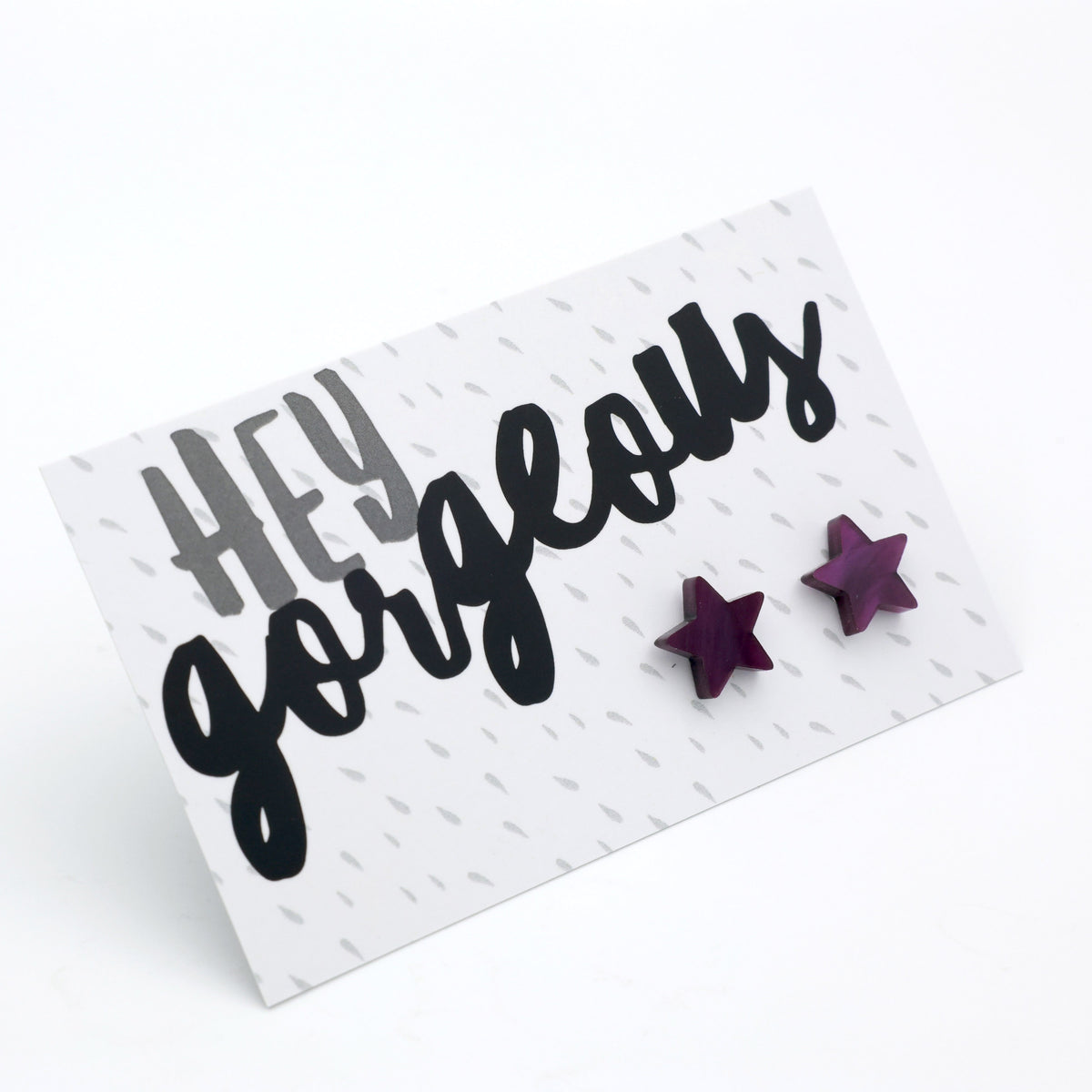 Hey Gorgeous purple swirl acrylic star stud earrings – view 2 – Sister & Soul