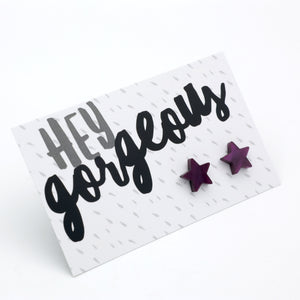 Hey Gorgeous purple swirl acrylic star stud earrings – view 2 – Sister & Soul