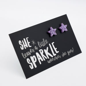 She Leaves A Little Sparkle star acrylic glitter stud earrings in light purple – view 2 – Sister & Soul