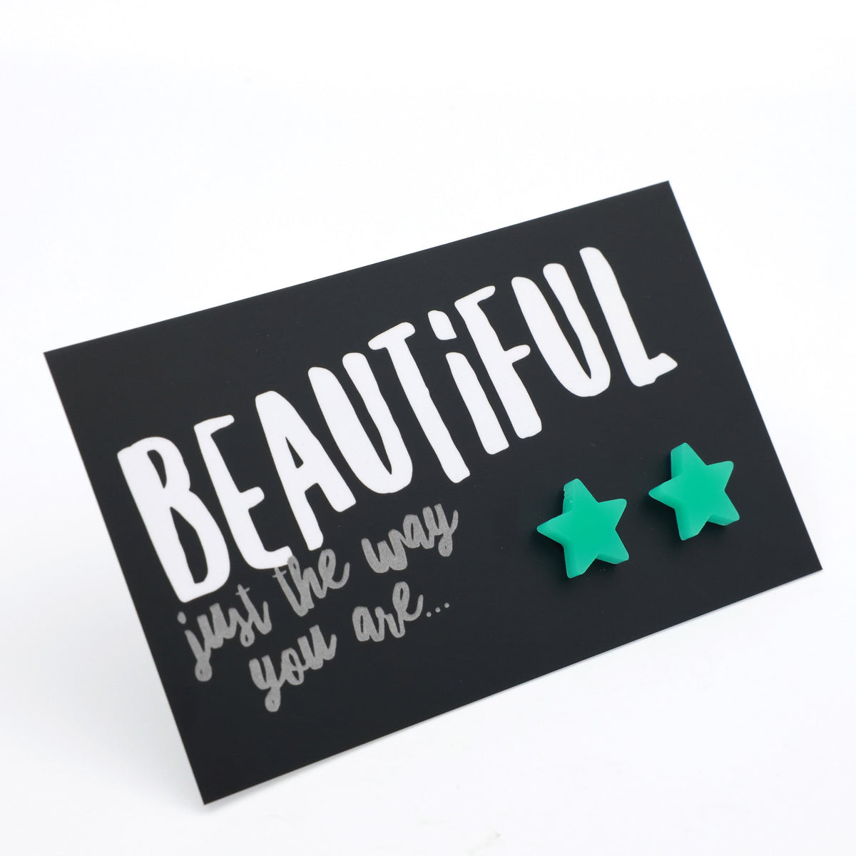 Beautiful Just The Way You Are teal acrylic star stud earrings – view 2 – Sister & Soul