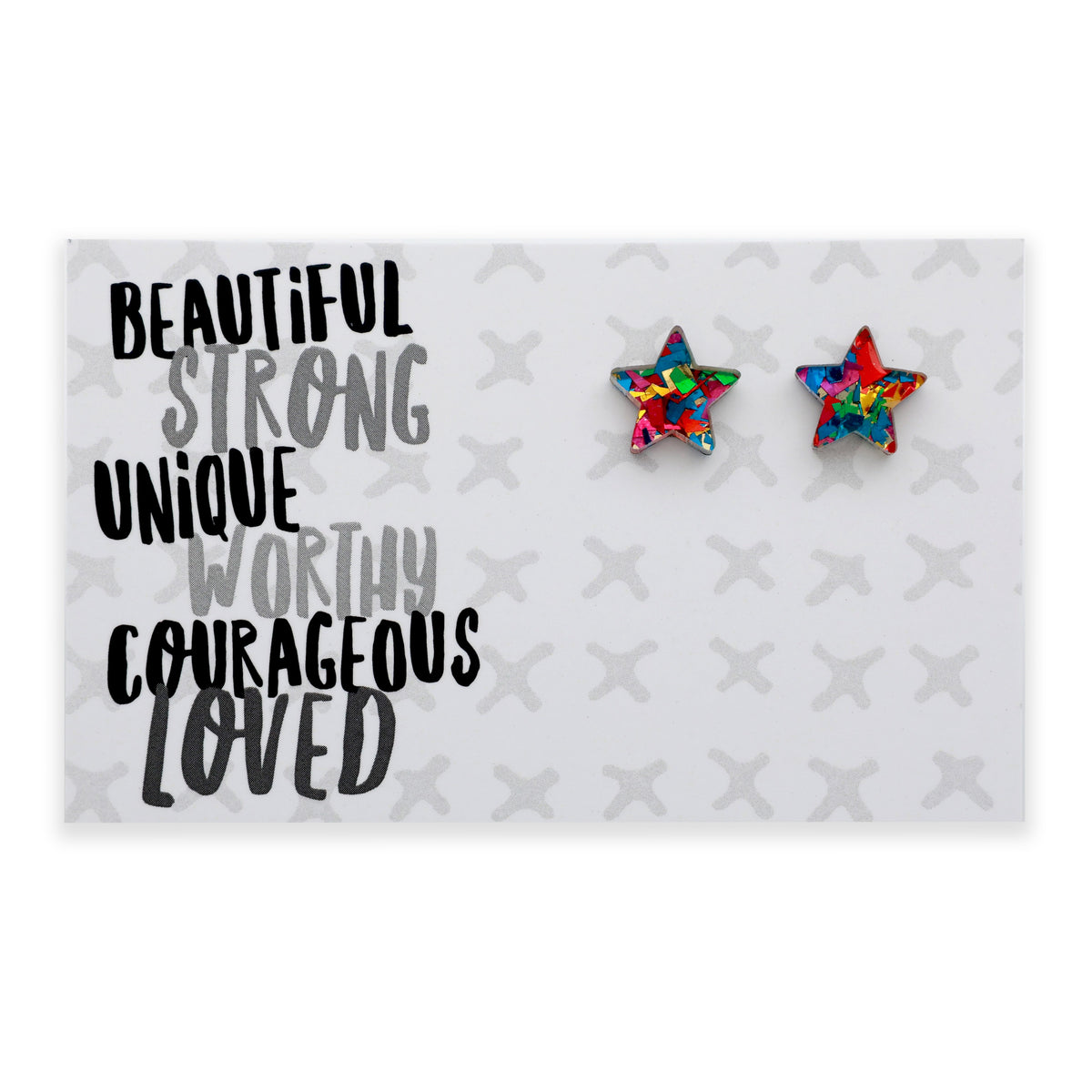 Beautiful Strong Unique star acrylic glitter stud earrings in kaleidoscope glitter – Sister & Soul