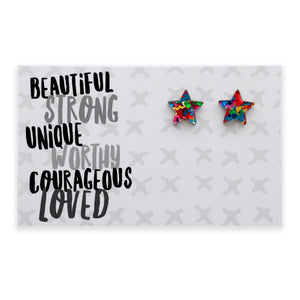 Beautiful Strong Unique star acrylic glitter stud earrings in kaleidoscope glitter – Sister & Soul