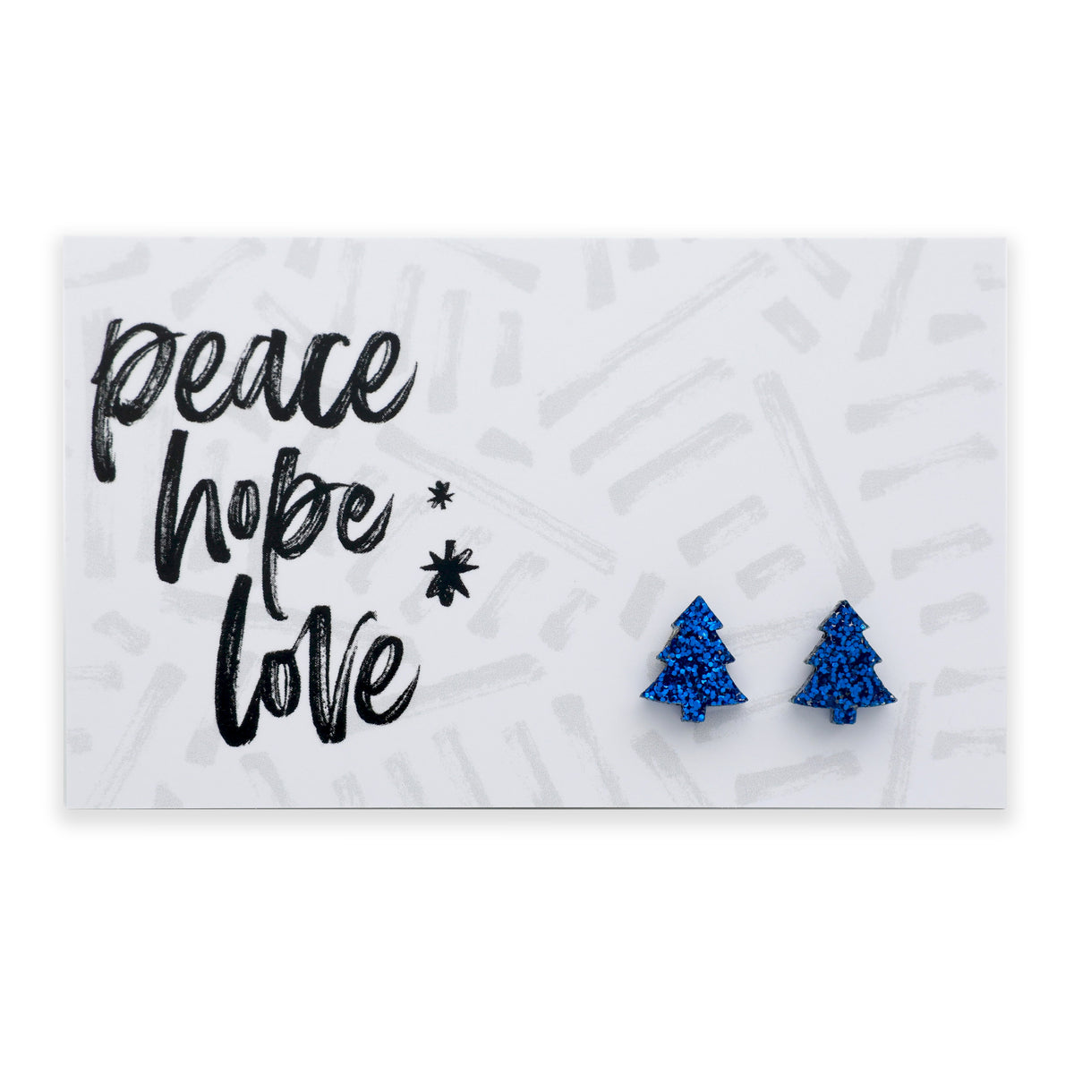 Peace Hope Love Christmas tree acrylic glitter stud earrings in dark blue glitter – Sister & Soul
