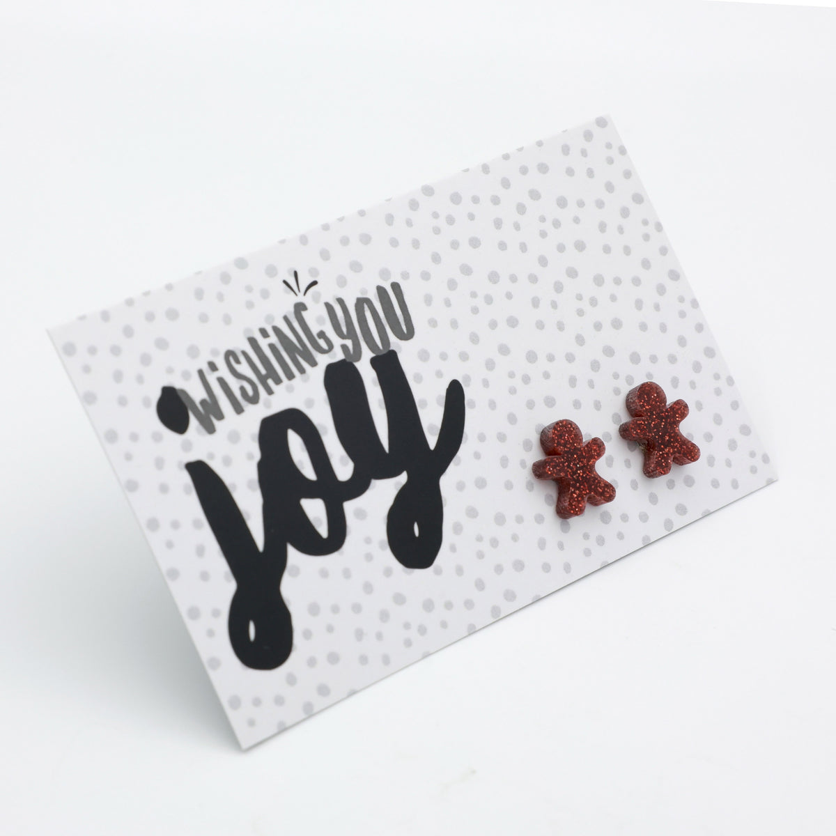Wishing You Joy gingerbread acrylic glitter stud earrings in chestnut glitter – view 2 – Sister & Soul