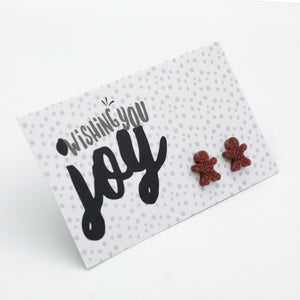 Wishing You Joy gingerbread acrylic glitter stud earrings in chestnut glitter – view 2 – Sister & Soul