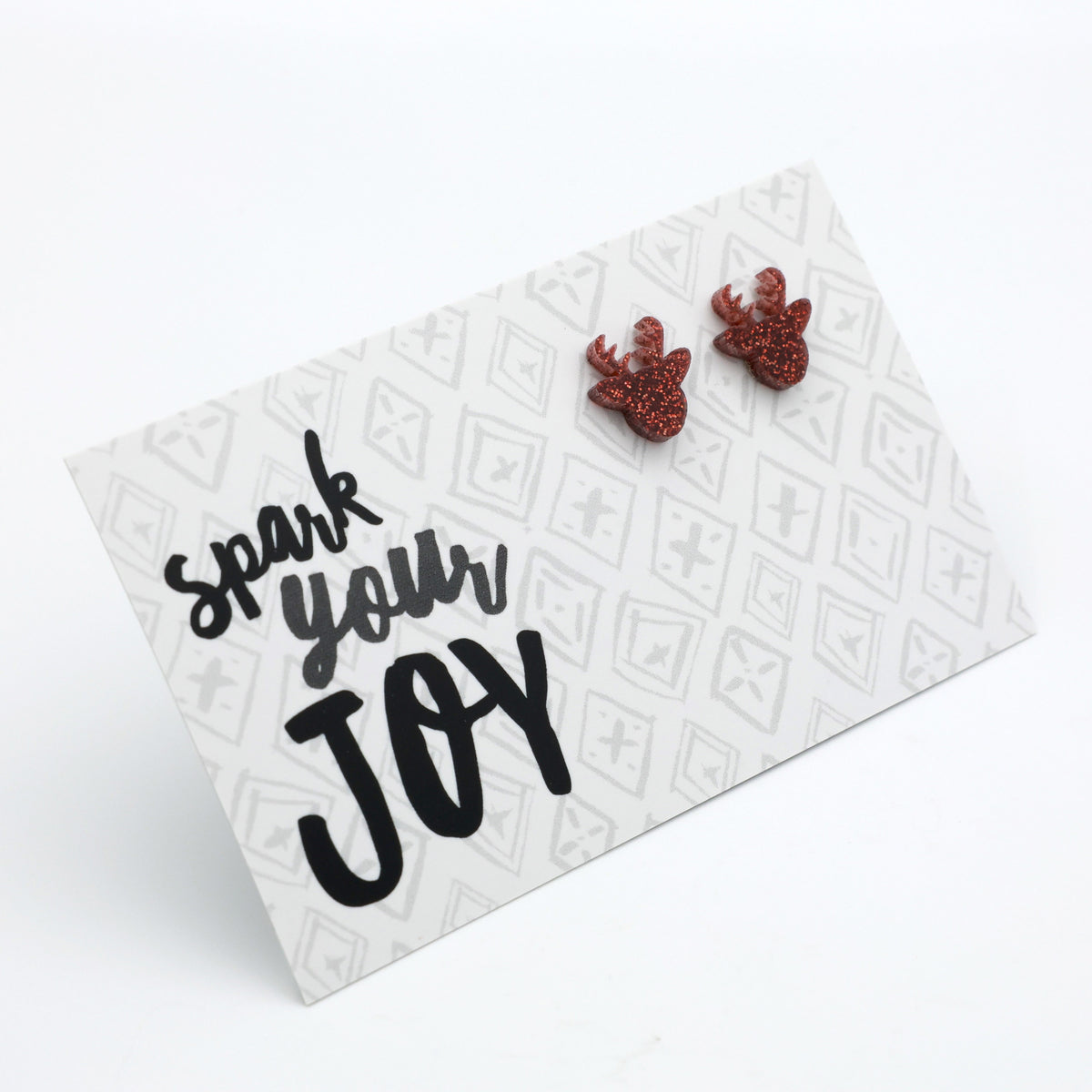 Spark Your Joy reindeer acrylic glitter stud earrings in chestnut glitter – view 2 – Sister & Soul
