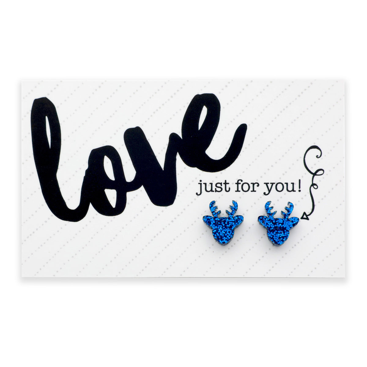 Love Just For You reindeer acrylic glitter stud earrings in dark blue glitter – Sister & Soul