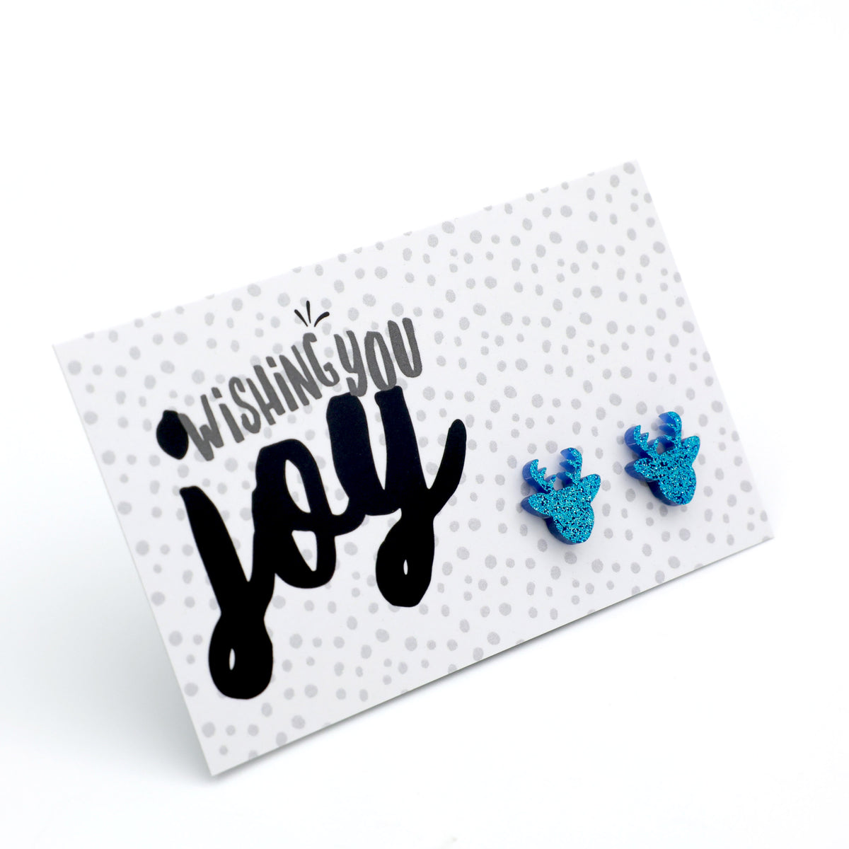 Wishing You Joy reindeer acrylic glitter stud earrings in aqua blue glitter – view 2 – Sister & Soul
