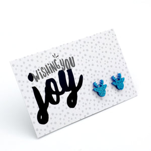 Wishing You Joy reindeer acrylic glitter stud earrings in aqua blue glitter – view 2 – Sister & Soul