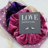 Purple Spot Velvet Scrunchie Easter Gift Bundle with Bunny Earrings (L04)