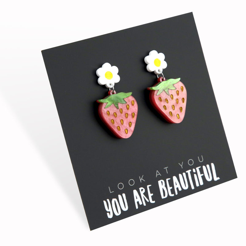 Acrylic & Resin Dangles - 'Look at you, You are Beautiful' - Sweet Strawberries (11342)