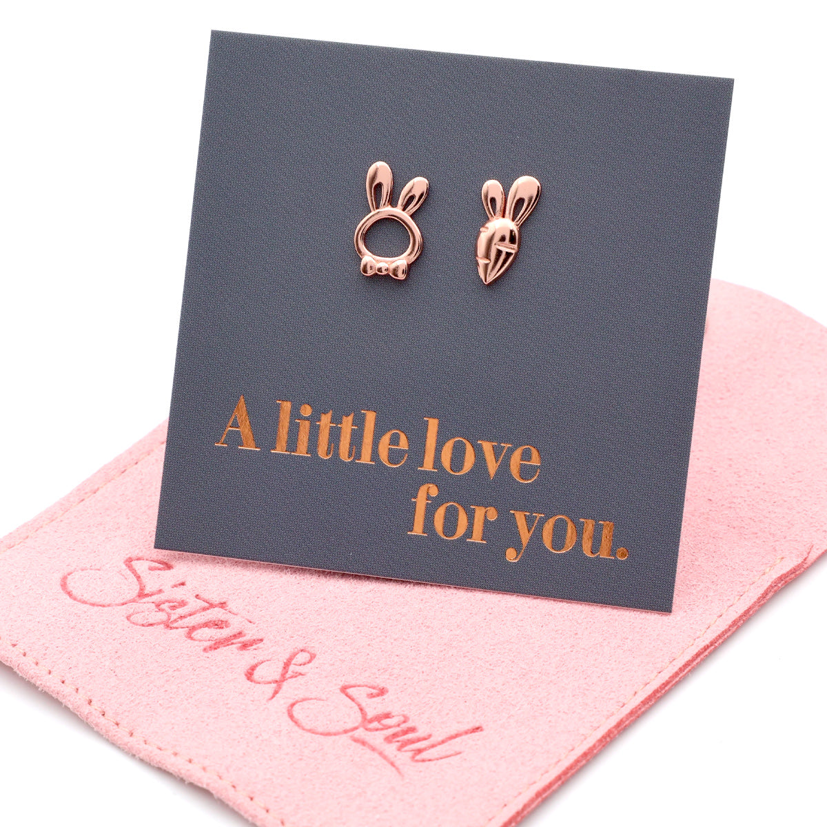 Sterling Silver Earring Studs - Love Just For You - BUNNY & CARROT Rose Gold (8811-R)