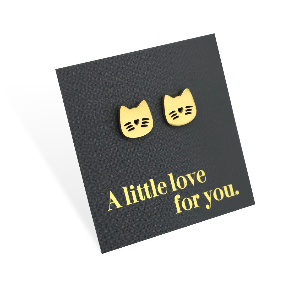 Stainless Steel Earring Studs - A Little Love For You - CUTE CAT FACE