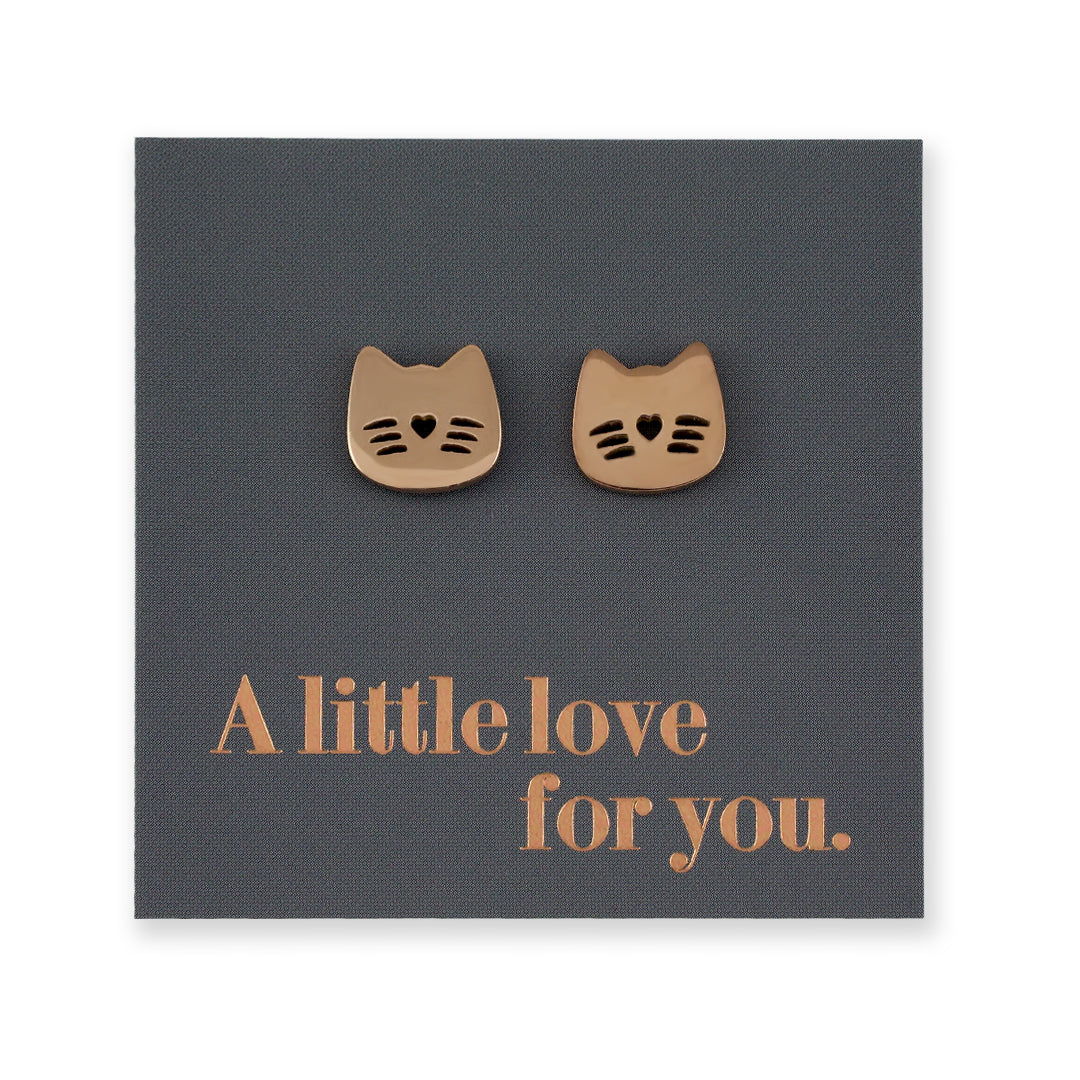 Stainless Steel Earring Studs - A Little Love For You - CUTE CAT FACE
