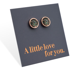 Round earrings on a card with 'A little love for you' text