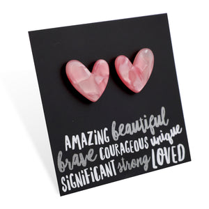Amazing Beautiful Brave - Resin Heart Studs - Pink (11112)