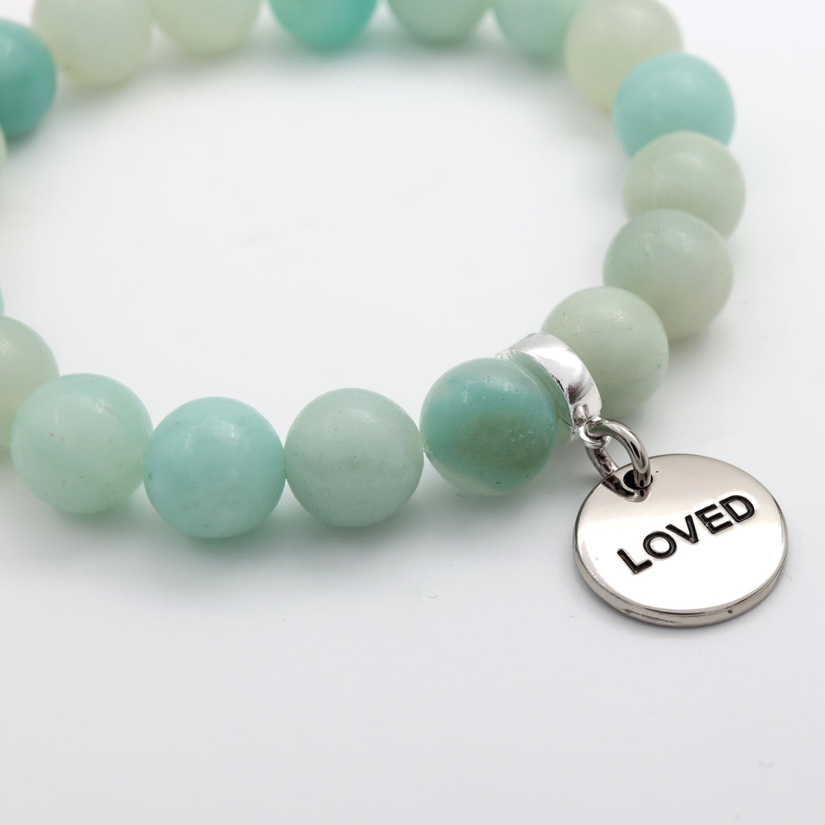 Stone Bracelet - Amazonite 10mm Beads - With Silver Charms