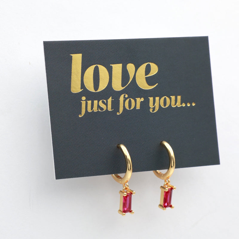 Love Just For You Stainless Steel Huggies - Gold with Fuchsia Pink Baguette Drops