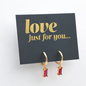 Love Just For You Stainless Steel Huggies - Gold with Fuchsia Pink Baguette Drops