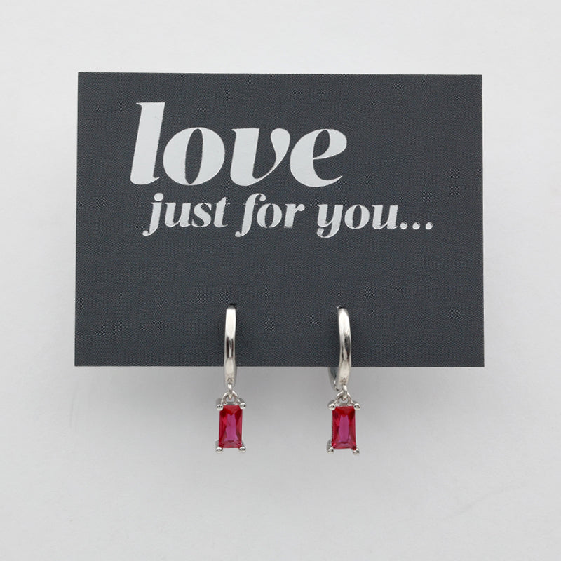 Love Just For You Stainless Steel Huggies - Silver with Fuchsia Pink Baguette Drops