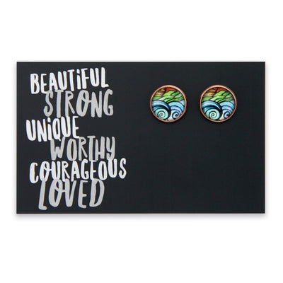 Heart & Soul Collection - Beautiful Strong Unique - Rose Gold 12mm Circle Studs - Ocean and Earth (12842)