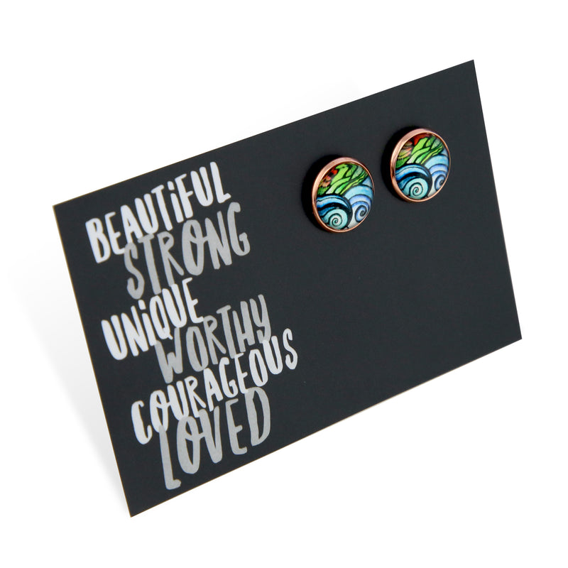 Heart & Soul Collection - Beautiful Strong Unique - Rose Gold 12mm Circle Studs - Ocean and Earth (12842)