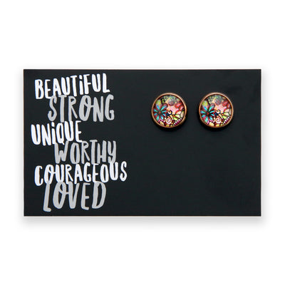 Heart & Soul Collection - Beautiful Strong Unique - Rose Gold 12mm Circle Studs - Flora (11113)