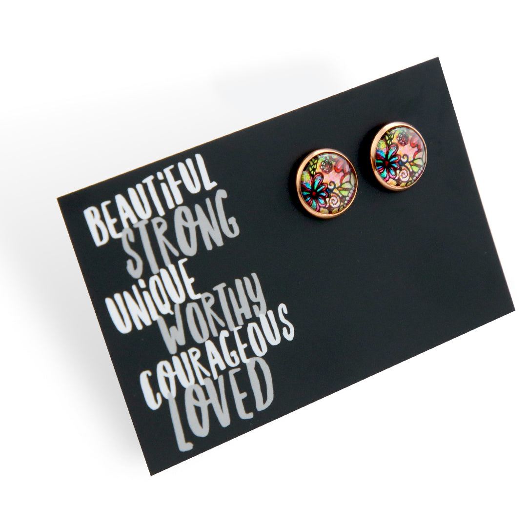 Heart & Soul Collection - Beautiful Strong Unique - Rose Gold 12mm Circle Studs - Flora (11113)