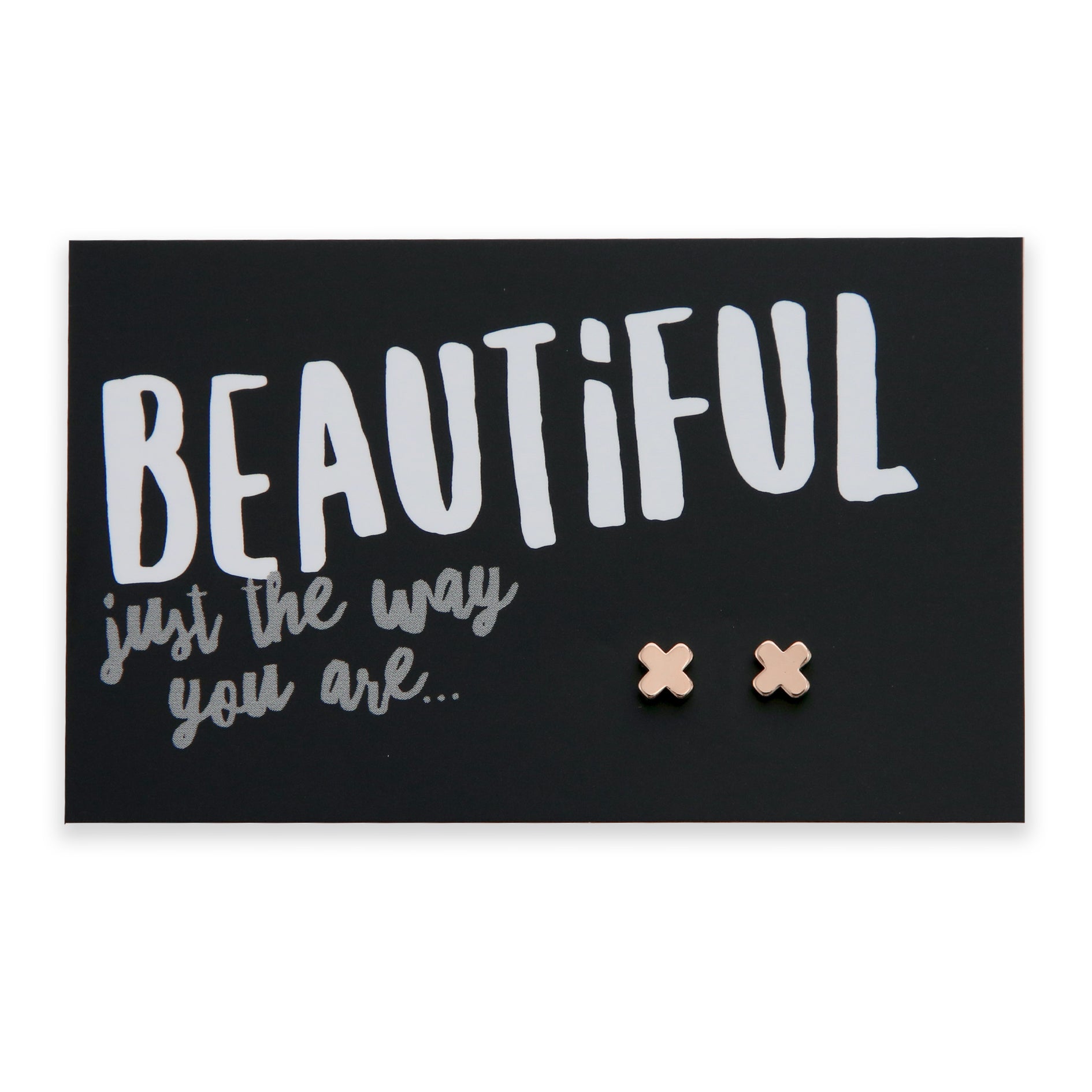 Beautiful Just The Way You Are - Smooth Tiny Cross Stud Earrings - Rose Gold  (8907-R)