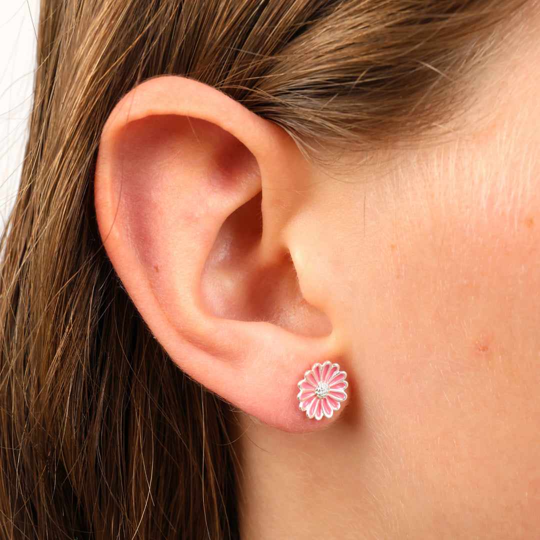PINK COLLECTION - Bee and Pink Flower - Sterling Silver Studs - Be Brave Beautiful (8405-R)