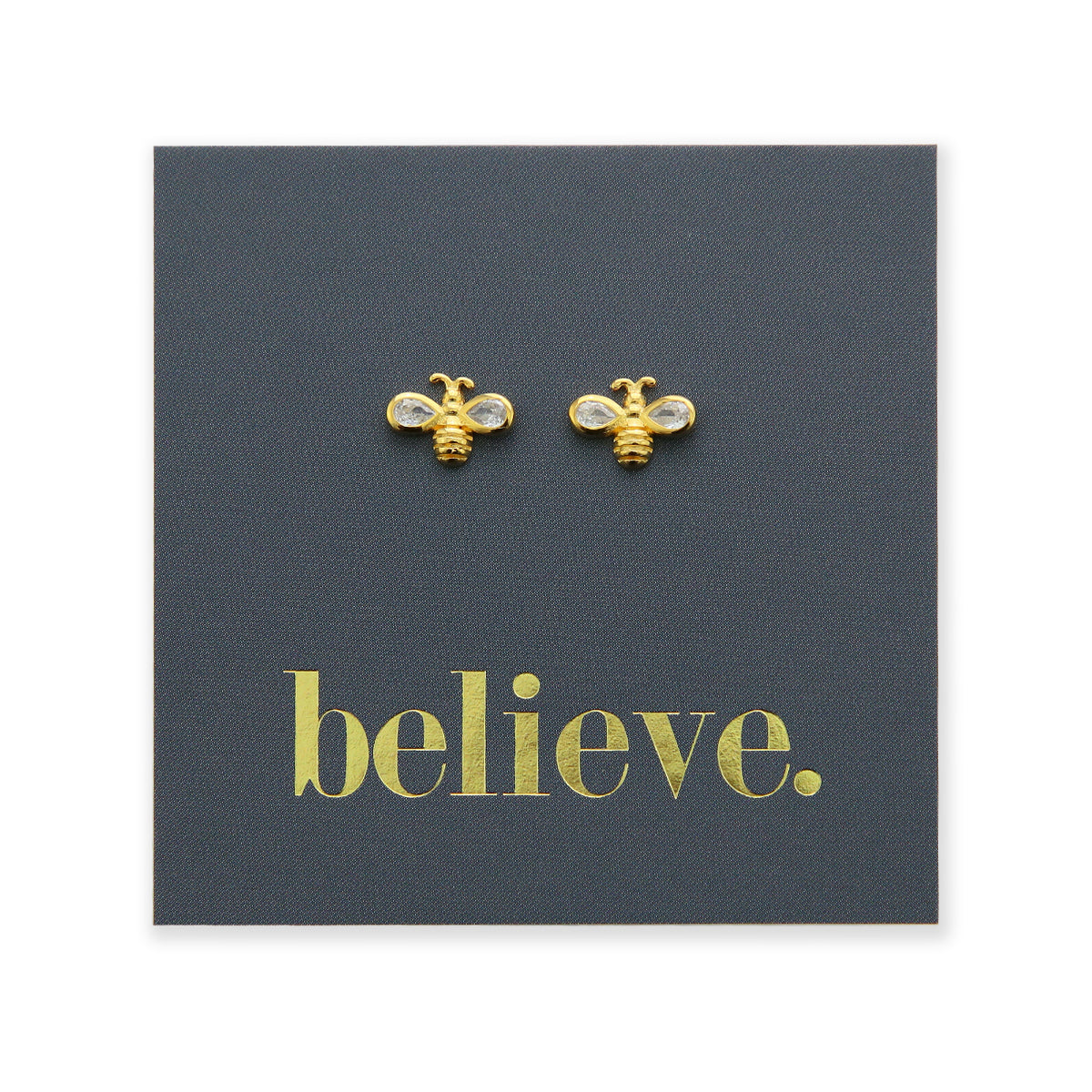 Bumble Bee - 18k Gold  Plated Sterling Silver Studs - Believe (2412-R)