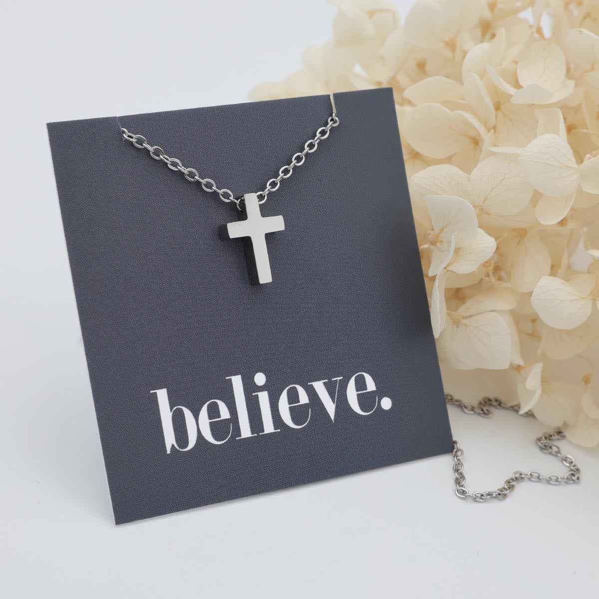 BELIEVE - Cross - Stainless Steel Silver Necklace (12034)