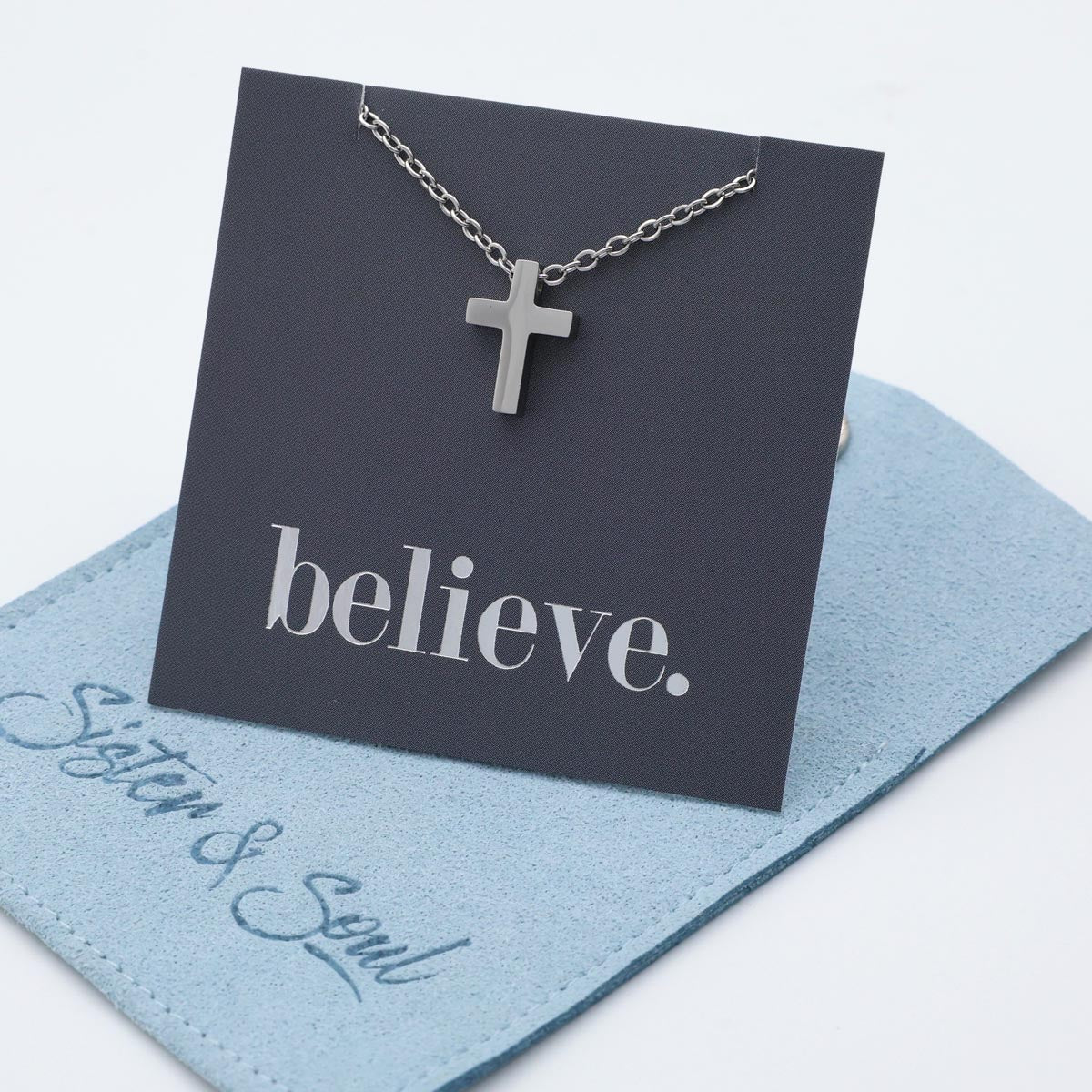 BELIEVE - Cross - Stainless Steel Silver Necklace (12034)