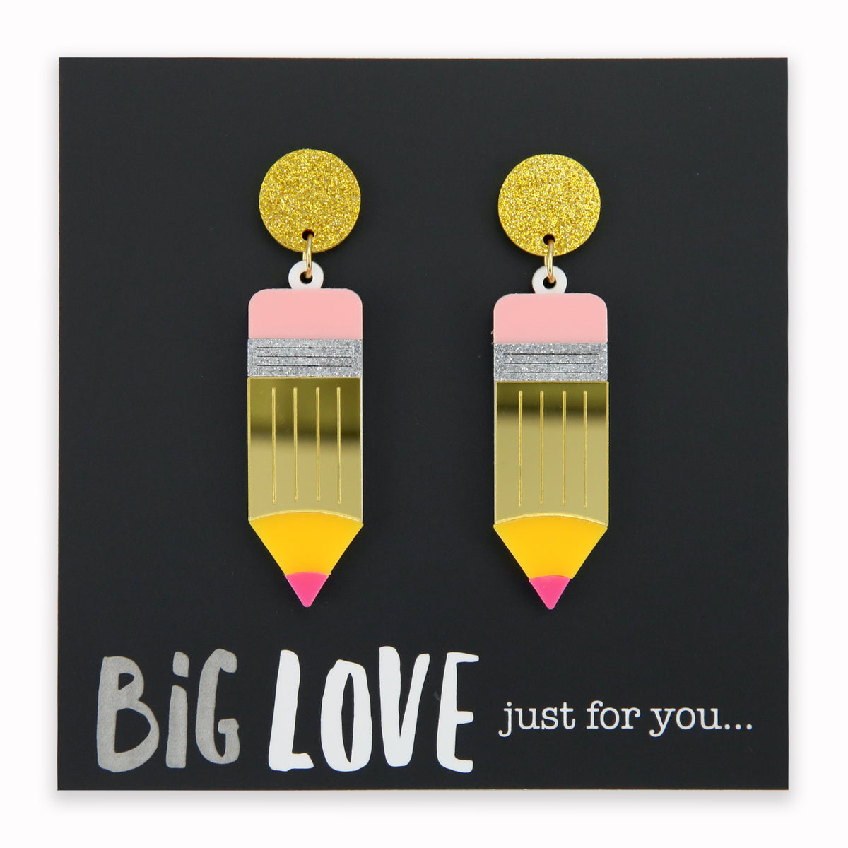 Acrylic Dangles - 'Big Love Just For You' - Pencils (10554)