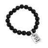Stone Bracelet - Black Onyx Shiny Faceted 10mm Beads - with Silver Word Charm